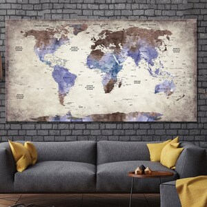 Push Pin Wereldkaarten Vintage Stijl Bruine Wereldkaart Fotoprint Antieke Wereldkaarten Multi Panel Print Muurhangende Decor voor thuis