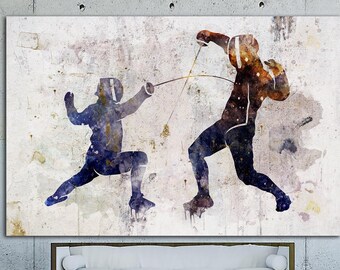 Recinzione Tela Arte da parete Schermidori astratti Stampa originale Sport Stampa motivazionale su tela Scherma Multi Panel Stampa Parete Appendere Decor