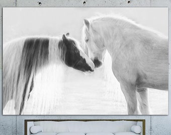 Two Horses Print On Canvas White Horses Print Romantic Wall Art Multi Panel Print Photo Poster Creative Decoration for Indie Room