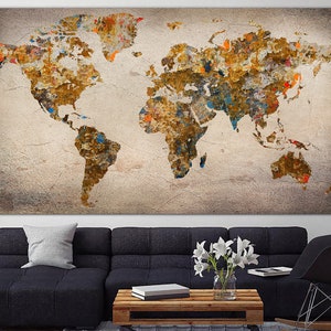 Weltkarte Leinwand Wandkunst Original Karte der Welt Fotodruck auf Leinwand Multi Panel Druck Wanddeko