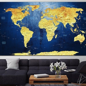 World Map Push Pin Wall Art With FREE Pins, Cork World Map Board