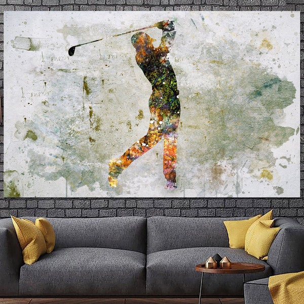 Abstract Golf Player Print on Canvas Golf Print Wall Art Golf Player Poster Sport Success Poster Silhouette Wall Art Multi Panel Canvas Art