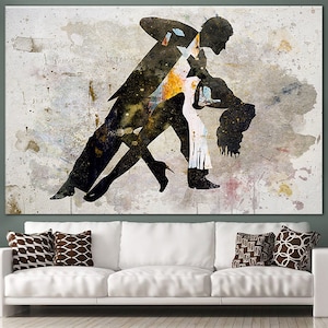 Latin Dancers Canvas Wall Art: Modern Couple Dancing Print