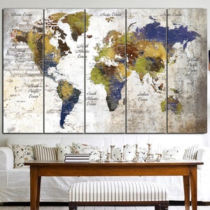 Extra Large World Map Print Colorful Print On Canvas Push Pin Map Travel World Map Home Decor Wall Art Print