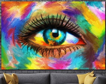 Abstract Eye Canvas Print Colorful Modern Wall Art Eye Present on Canvas Eye Painting Contemporary Art For Interior Colorful Wall Decor