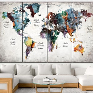 Grote Travel Push Pin Canvas Kleurrijke Wereldkaart Moder Multi Panel Print Stileer Home Decor Wall Art Canvas