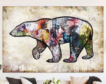 Polar Bear Wall Art Canvas Colorful Poster Polar Animal Print Wall Hanging Decor Wild Animal Poster Multi Panel Wall Art above Bed Decor