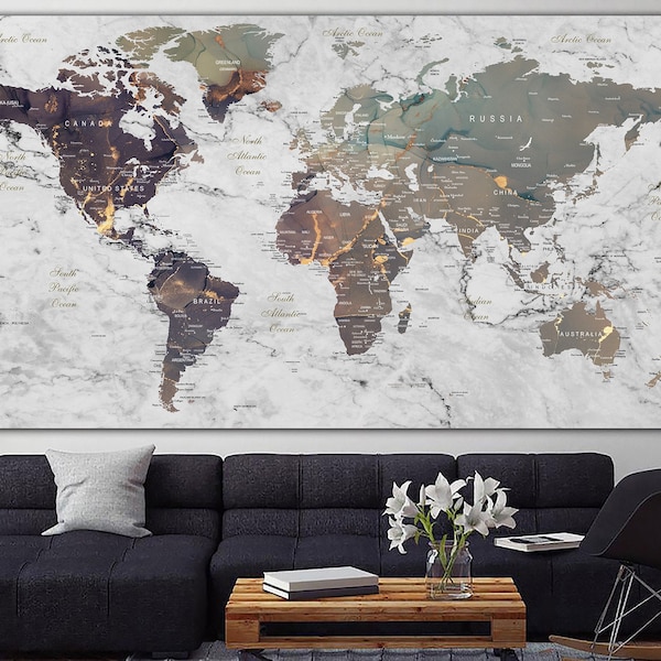 Extra Large Canvas Art World Map Wall Art Abstract Home Decor Wall Art Multi Panel Wall Print Colorful Artwork Watercolor Print Home Decor