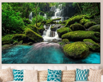 Jungle Waterfall Canvas Black White Landscape Wall Art Picture Home Decor
