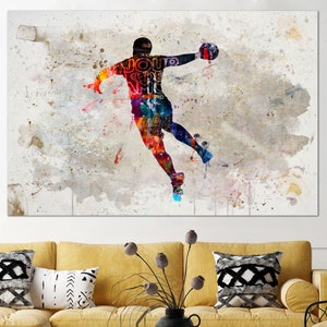 Abstract Handball Player Canvas Print: Watercolor Silhouette Wall Art