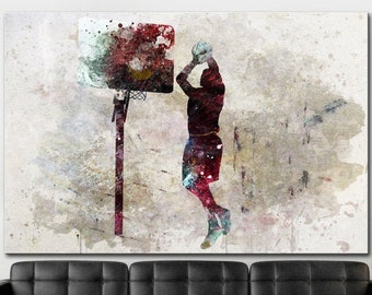 Lienzo de baloncesto Arte de pared Jugador de baloncesto Imprimir original abstracto deportivo Impresión sobre lienzo Pintura de baloncesto Arte de pared contemporáneo