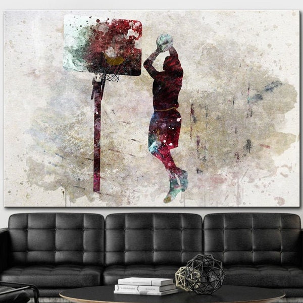 Basketball Wandkunst Basketball Spieler Druck Original abstrakte Sport Druck auf Leinwand Basketballer Gemälde zeitgenössische Wandkunst Dekor