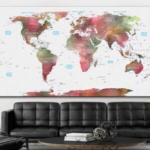 Kleurrijke kaart van de wereld Print op canvas creatieve educatieve decoratie Wereldkaart multi panel print reizen muur opknoping decor kunst aan de muur