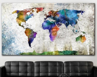 Original Colorful World Map Print On Canvas Colorful Travel Map Poster Watercolor House Print Multi Panel Creative Art for Living Room Decor