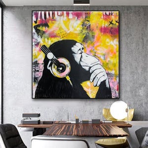 Graffiti Monkey with Headphones – Urban Pop Art Painting