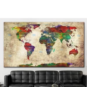 Vintage World Map Canvas Print: Colorful Travel Decor