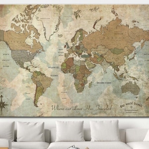 Personalisierte Weltkarte Kunst Poster Vintage Reise Karte Drucken Romantische Abenteuer Dekor