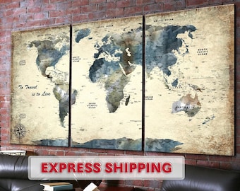 Alte Weltkarte Wandkunst Push Pin Reise Multi Panel Karte Druck Wand dekor