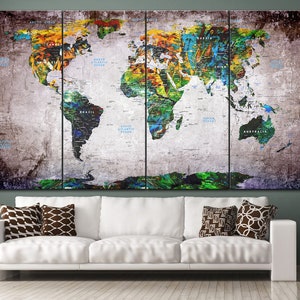 Levendige abstracte wereldkaart canvas educatieve muur kunst reizen thema avontuur poster veelkleurige print voor home decor hedendaagse kunst aan de muur