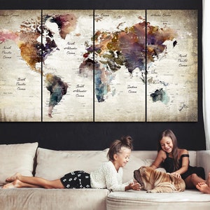 Large World Map Poster Antique Push Pin World Map Backdrop Old World Map Pin Maps World Original Print On Canvas Modern Wall Art Home Decor image 3