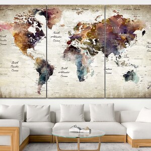 Large World Map Poster Antique Push Pin World Map Backdrop Old World Map Pin Maps World Original Print On Canvas Modern Wall Art Home Decor image 2