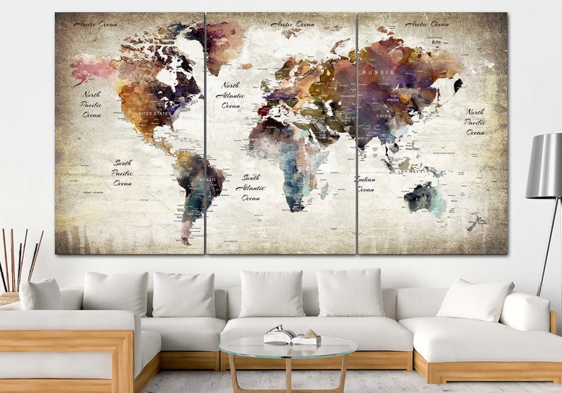 Large World Map Poster Antique Push Pin World Map Backdrop Old World Map Pin Maps World Original Print On Canvas Modern Wall Art Home Decor image 2