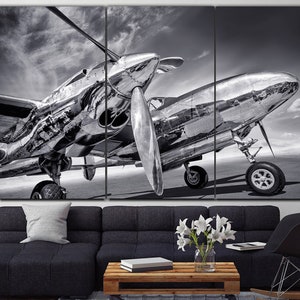 Airplane Print on Canvas Monocrome Art Black and White Aviation Poster Modern Wall Art Multi Panel Original Gift Art for Living Room Decor image 2