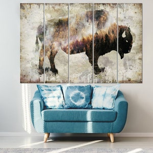Bison Artwork Buffalo Canvas Art Print Rustic Home Decor Wild Animal Picture On Canvas Bison Wall Art Home Decor Printed Wall Hangings image 2