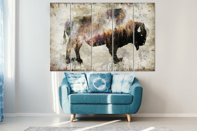 Bison Artwork Buffalo Canvas Art Print Rustic Home Decor Wild Animal Picture On Canvas Bison Wall Art Home Decor Printed Wall Hangings image 2
