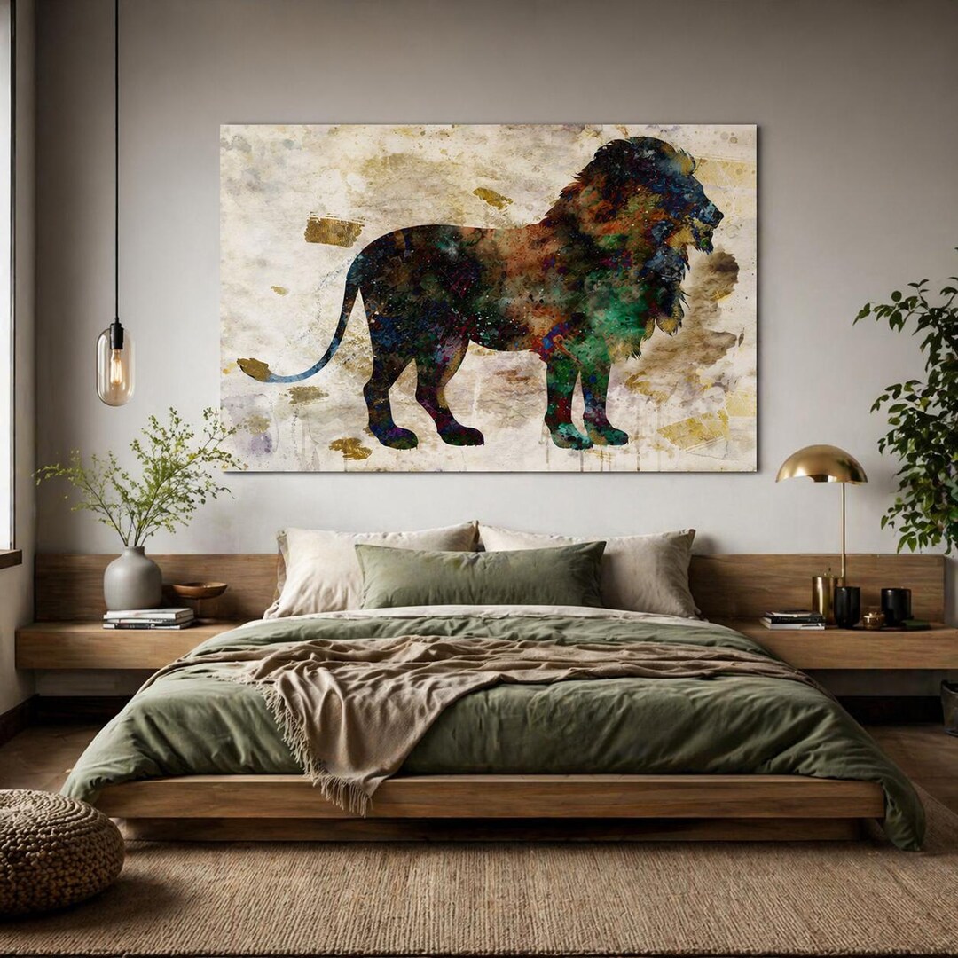 Large Abstract Lion Canvas Print Colorful Wildlife Wall Art Modern ...