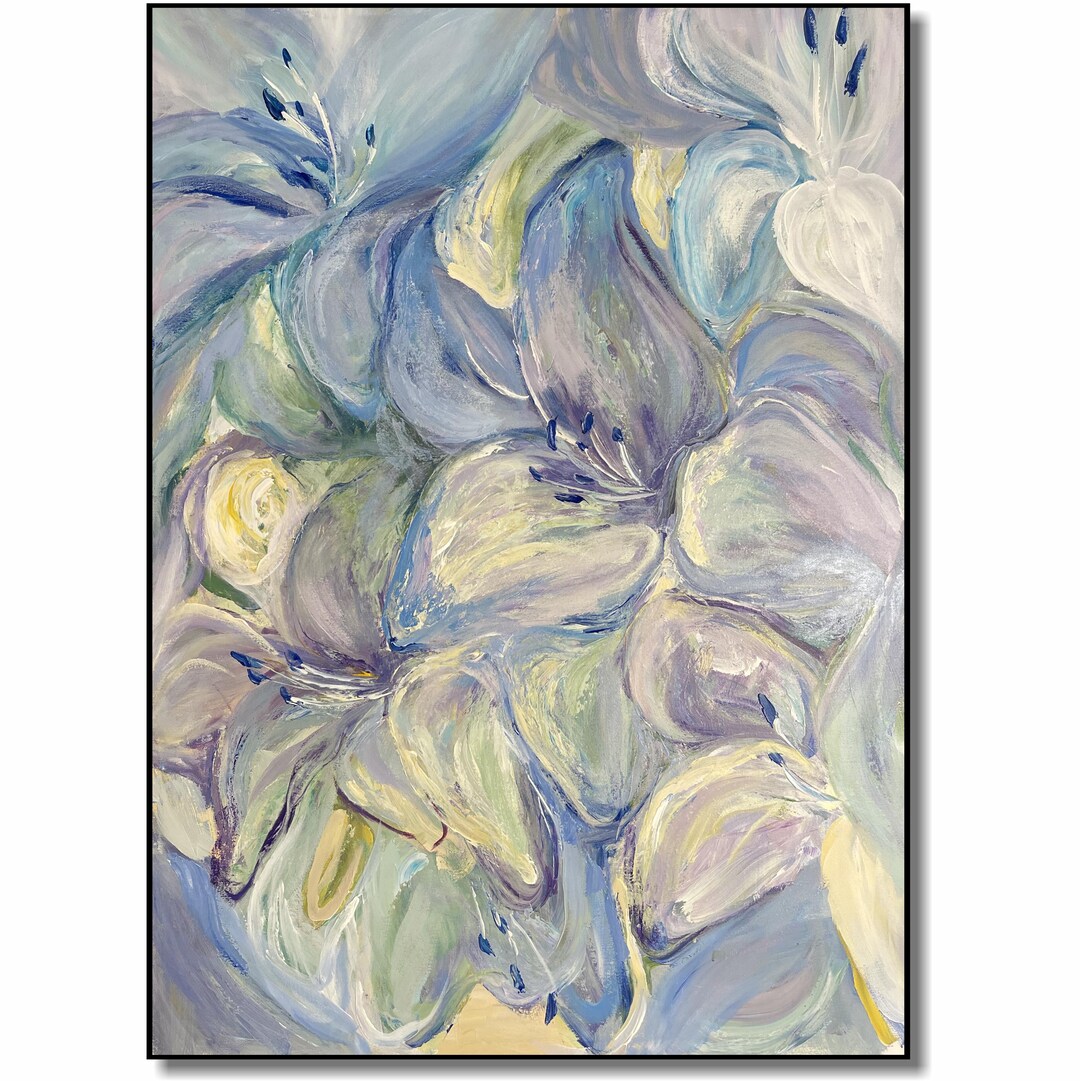 Floral Painting Abstract Painting Blue and Purple Botanical Wall Art ...
