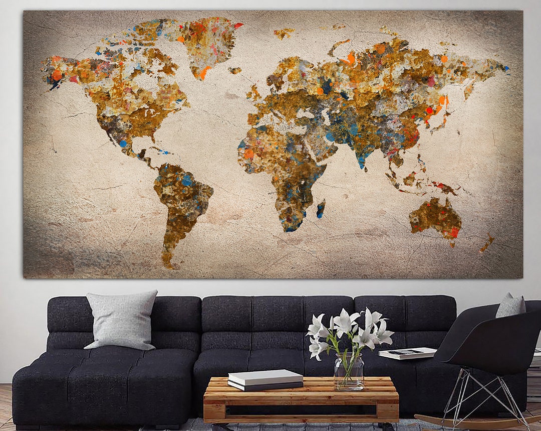 World Map Canvas Wall Art Original Map of the World Photo Print on ...