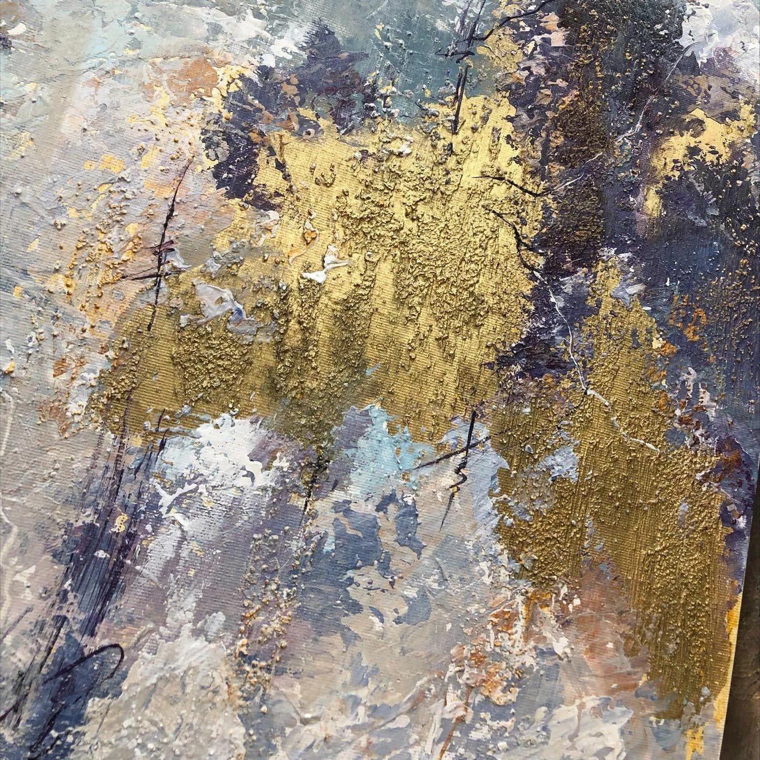 Large Gold Leaf Abstract Painting – Textured Modern Wall Art on Canvas ...