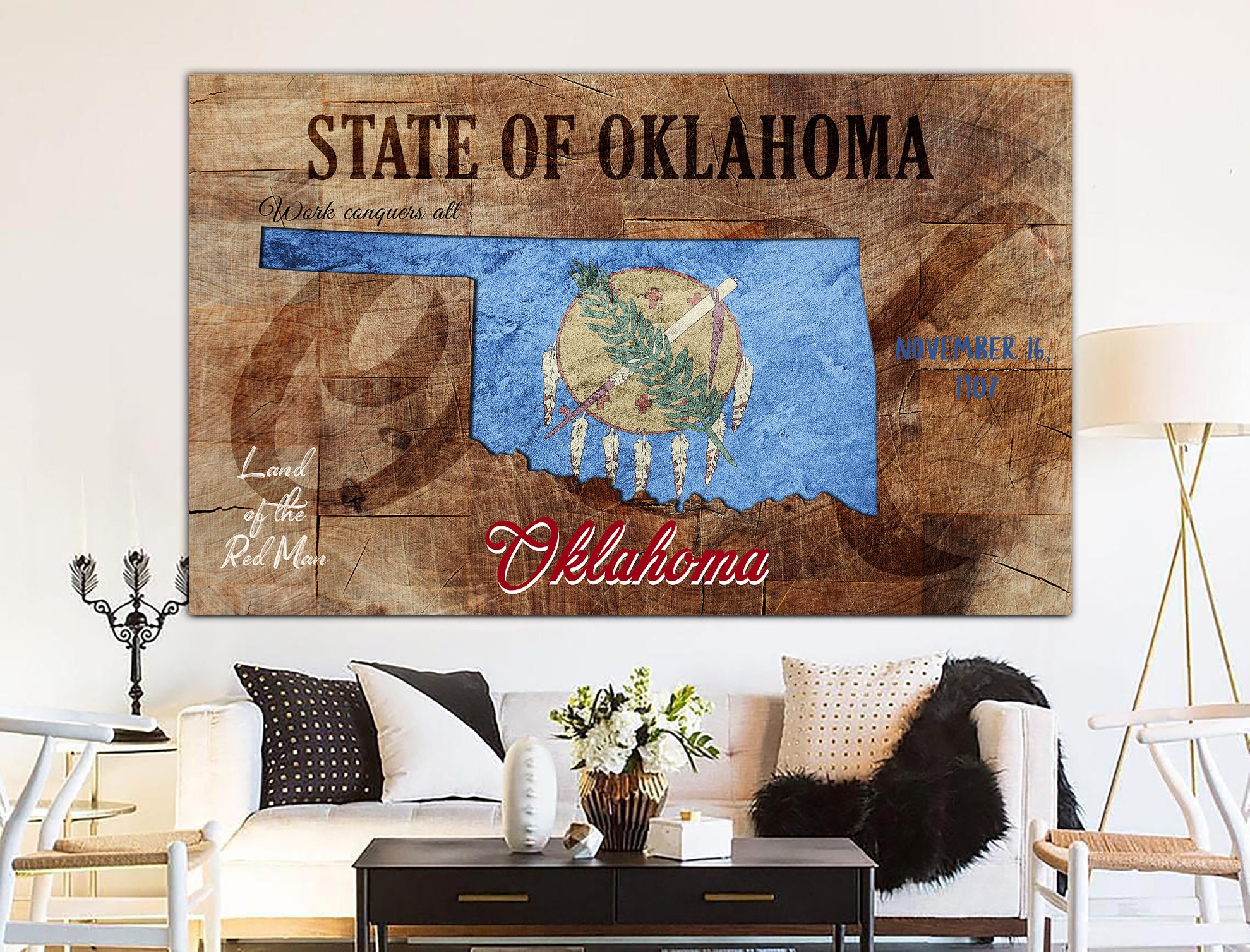 Canvas Oklahoma State Map Print Oklahoma State Flag Print On | Etsy
