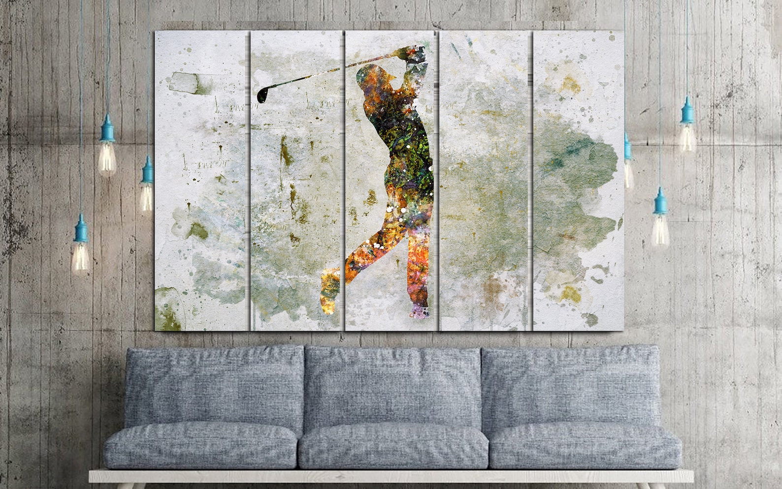 Abstract Golf Player Print on Canvas Golf Print Wall Art Golf Etsy