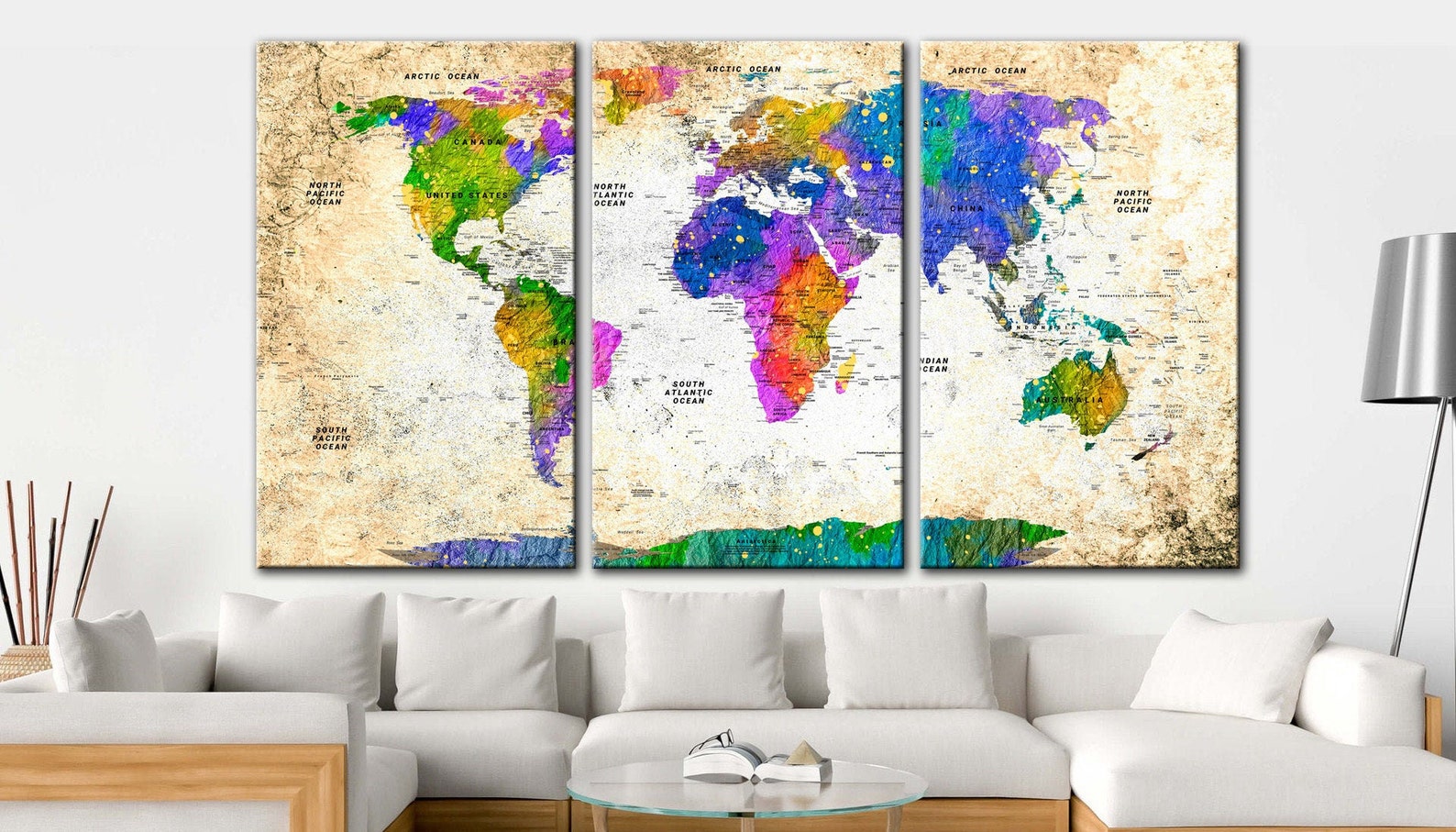 Large World Map Canvas World Map Photo World Map Print Set Etsy