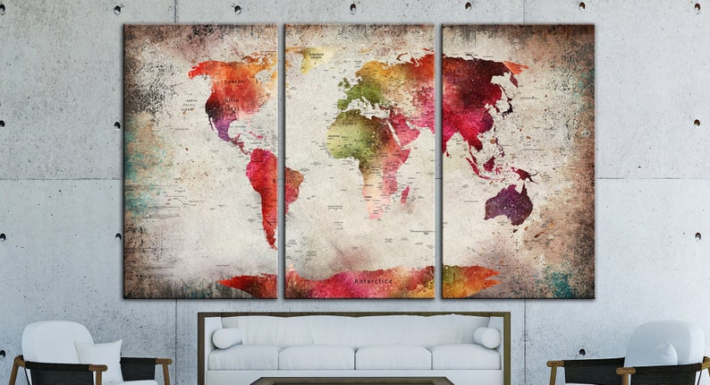 Large World Map Canvas Wall Art Map of the World Multi Panel - Etsy
