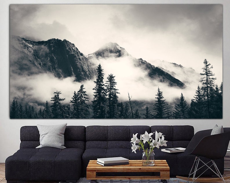 Mountains Canvas Black and White Mountains Wall Art Large Etsy