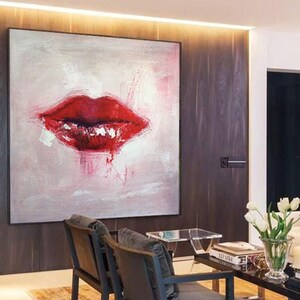 Red Lips Painting Minimalist Wall Art Fashion Painting on Canvas Modern ...