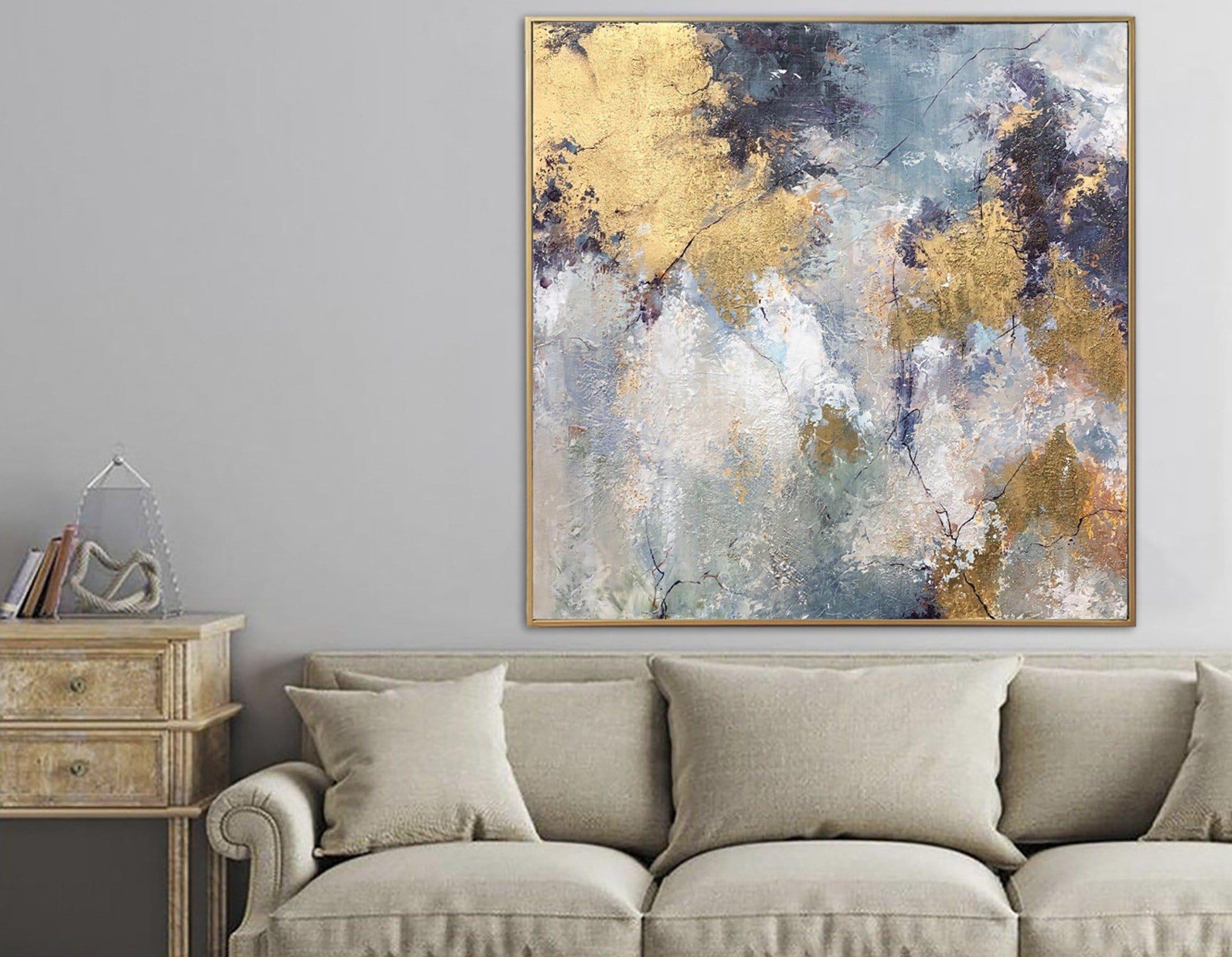 Large Gold Leaf Abstract Painting – Textured Modern Wall Art on Canvas ...