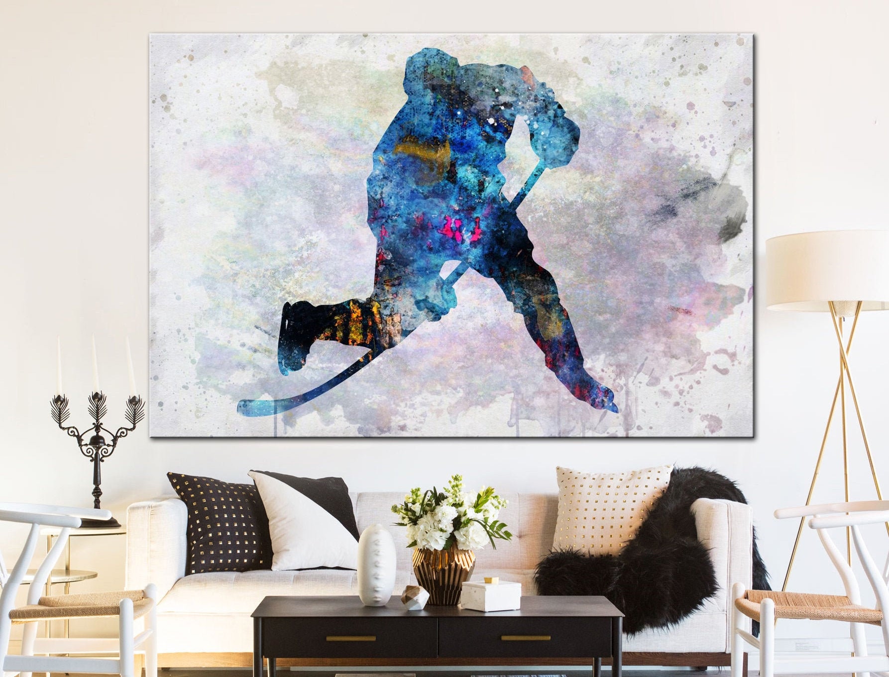 Hockey Canvas Hockey Abstract Wall Art Hockey Player Print Etsy