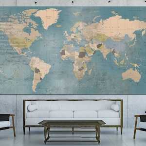 Originele reispunaise wereldkaart set grote politieke kunst multipaneel print hedendaagse muur hangend decor voor woonkamer