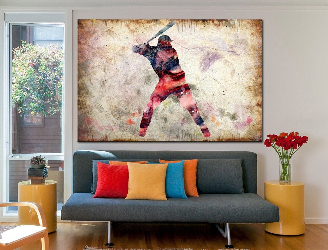 Large Abstract Baseball Player Painting on Canvas, Modern Sports Wall ...