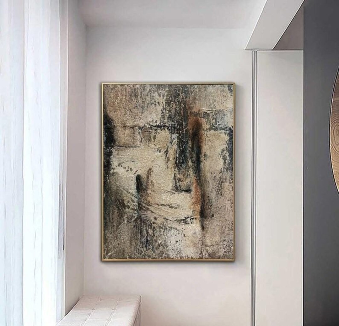 Large Beige Abstract Painting – Neutral Textured Acrylic Canvas Wall ...