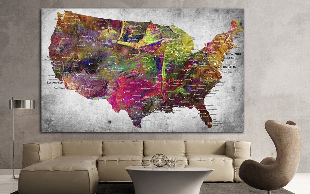 Gray USA Map Abstract Colorful USA Map Multi Panel Print Wall Hanging
