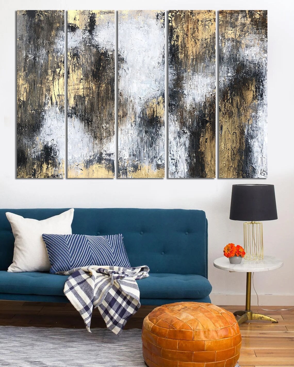 Large Original Abstract Grey and Gold Print on Canvas Textured Etsy