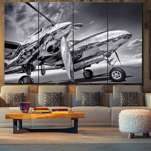 Airplane Print on Canvas Monocrome Art Black and White Aviation Poster Modern Wall Art Multi Panel Original Gift Art for Living Room Decor image 3