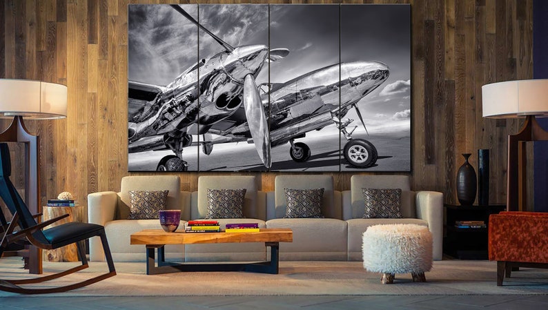Impresión de avión en lienzo Monocromo Arte Blanco y negro Póster de aviación Arte de pared moderno Multi panel Arte de regalo original para la decoración de la sala de estar imagen 3