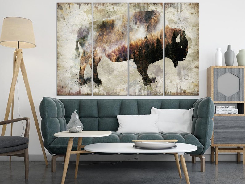 Bison Artwork Buffalo Canvas Art Print Rustic Home Decor Wild Animal Picture On Canvas Bison Wall Art Home Decor Printed Wall Hangings image 3