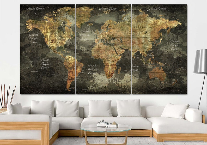 Großer Druck auf Leinwand Original Oversize Kunst exklusive Leinwand Dekor Weltkarte Kunst auf Leinwand Atlas Druck Bronze Weltkarte für Wohnzimmer Bild 3